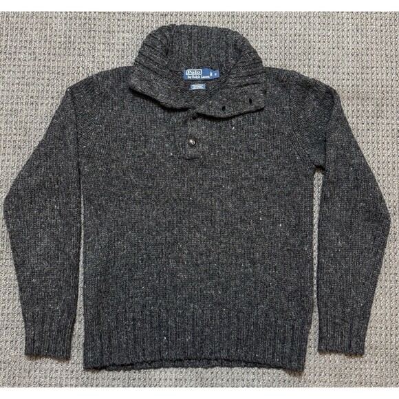 Vintage Polo Ralph Lauren Quarter Button Wool/Alpaca/Acrylic Sweater Mens S Gray - Picture 1 of 8